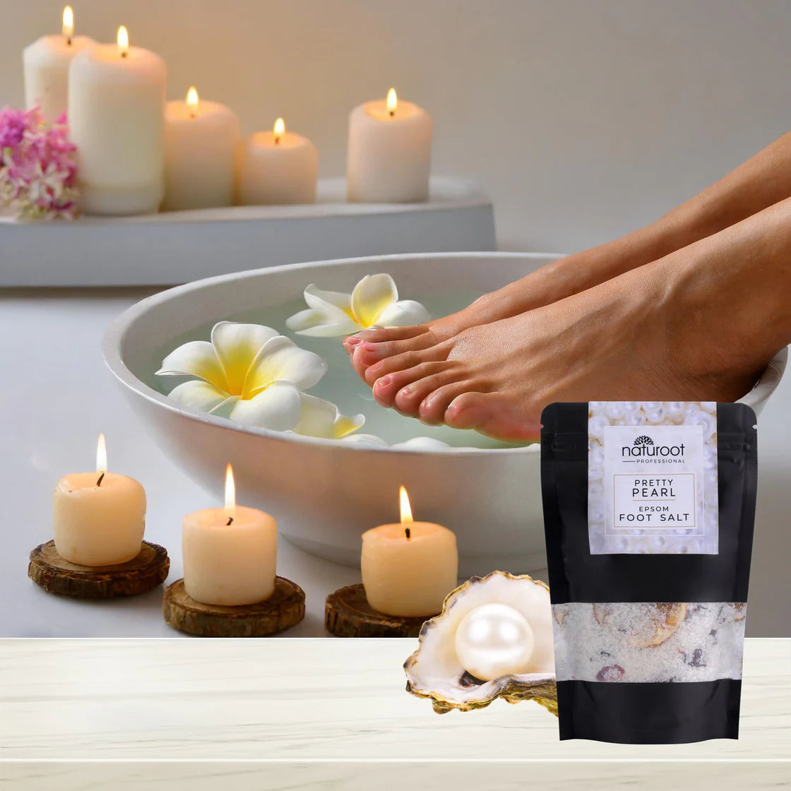 Tangy Orange Crystal Shine Manicure Pedicure with Pretty Pearl Foot Salt