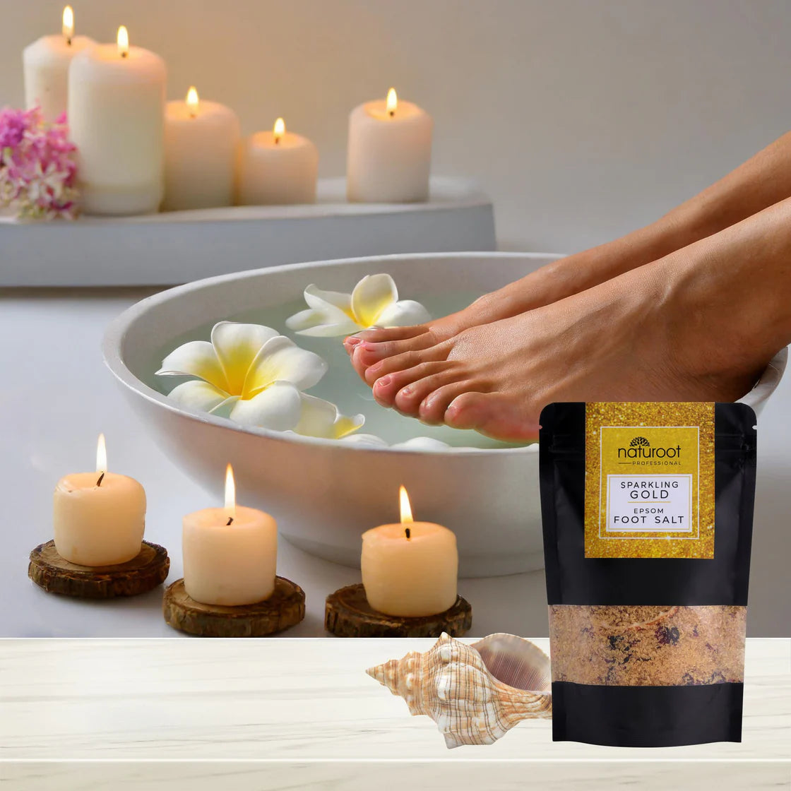 Tangy Orange Crystal Shine Manicure Pedicure with Sparkling Gold Foot Salt