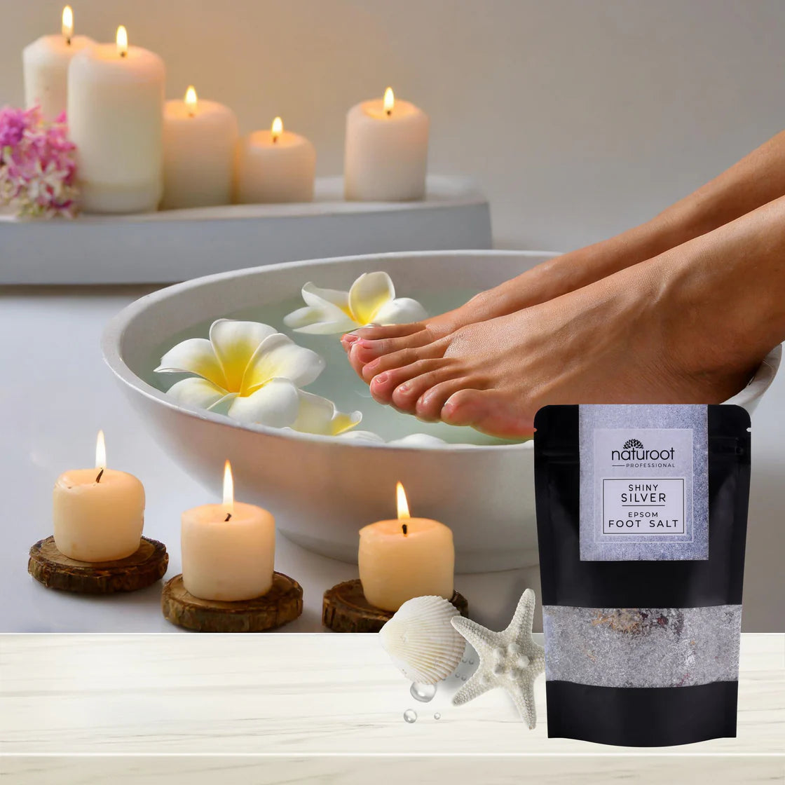 Tangy Orange Crystal Shine Manicure Pedicure with Shiny Silver Foot Salt