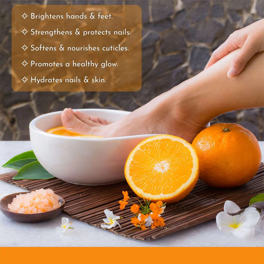 Tangy Orange Crystal Shine Manicure Pedicure with Pretty Pearl Foot Salt
