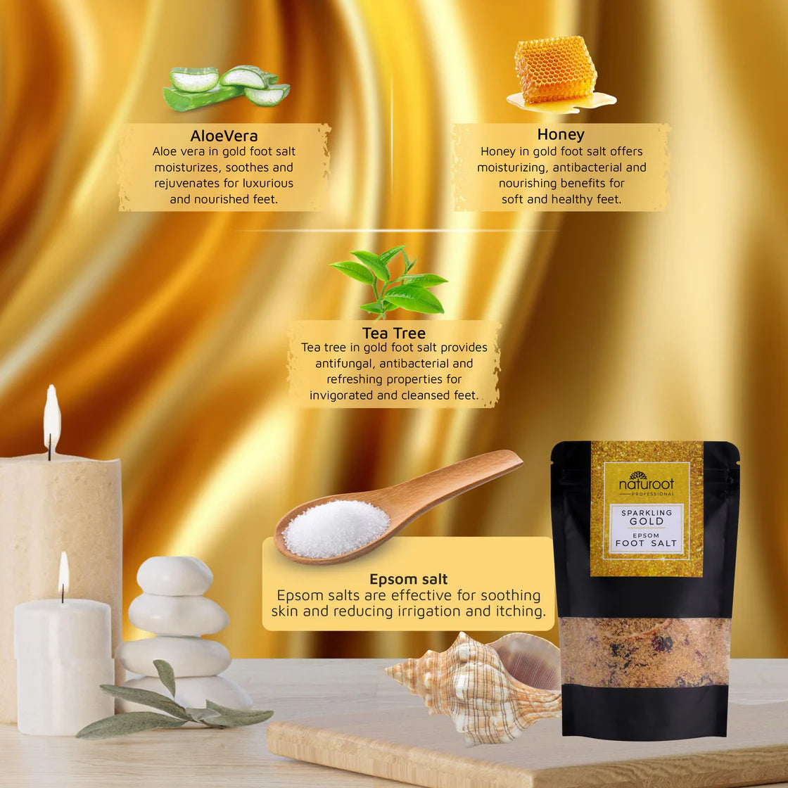 Tangy Orange Crystal Shine Manicure Pedicure with Sparkling Gold Foot Salt