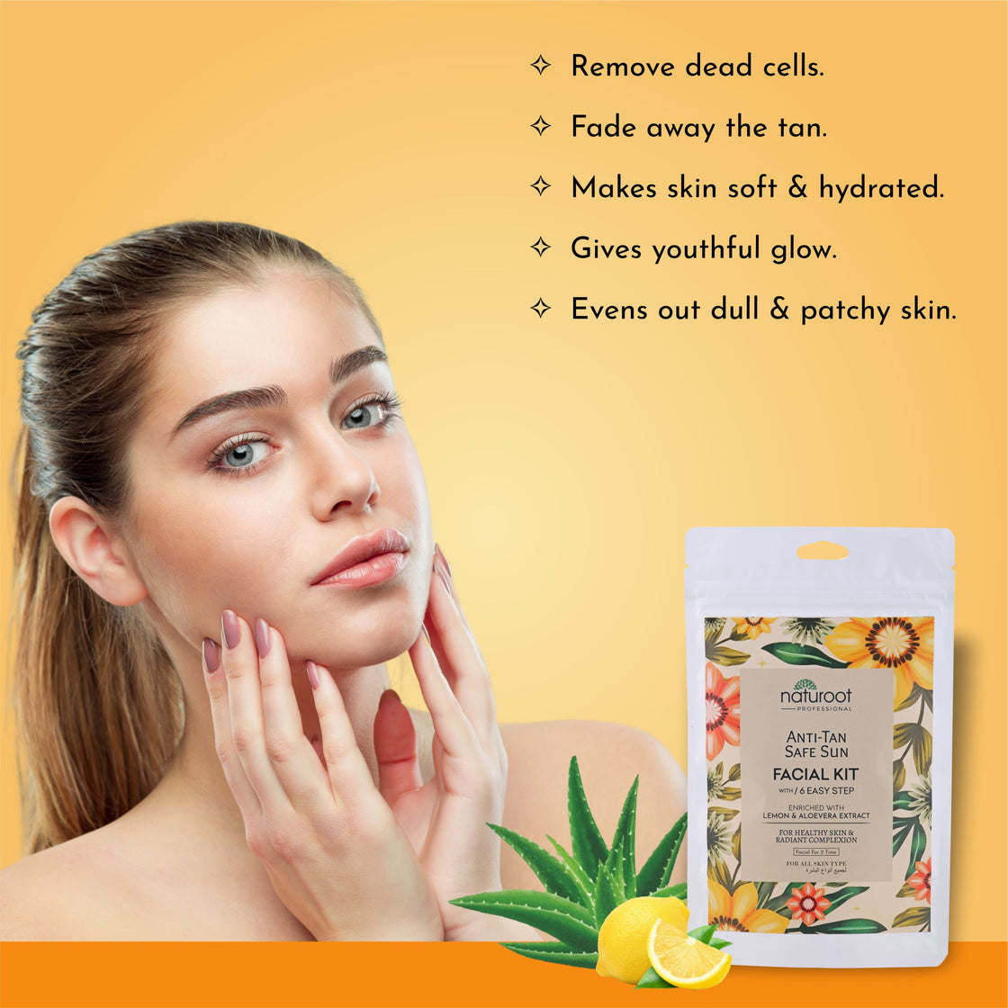 Tangy Orange Crystal Shine Manicure Pedicure with Anti-Tan Safe Sun Facial Kit