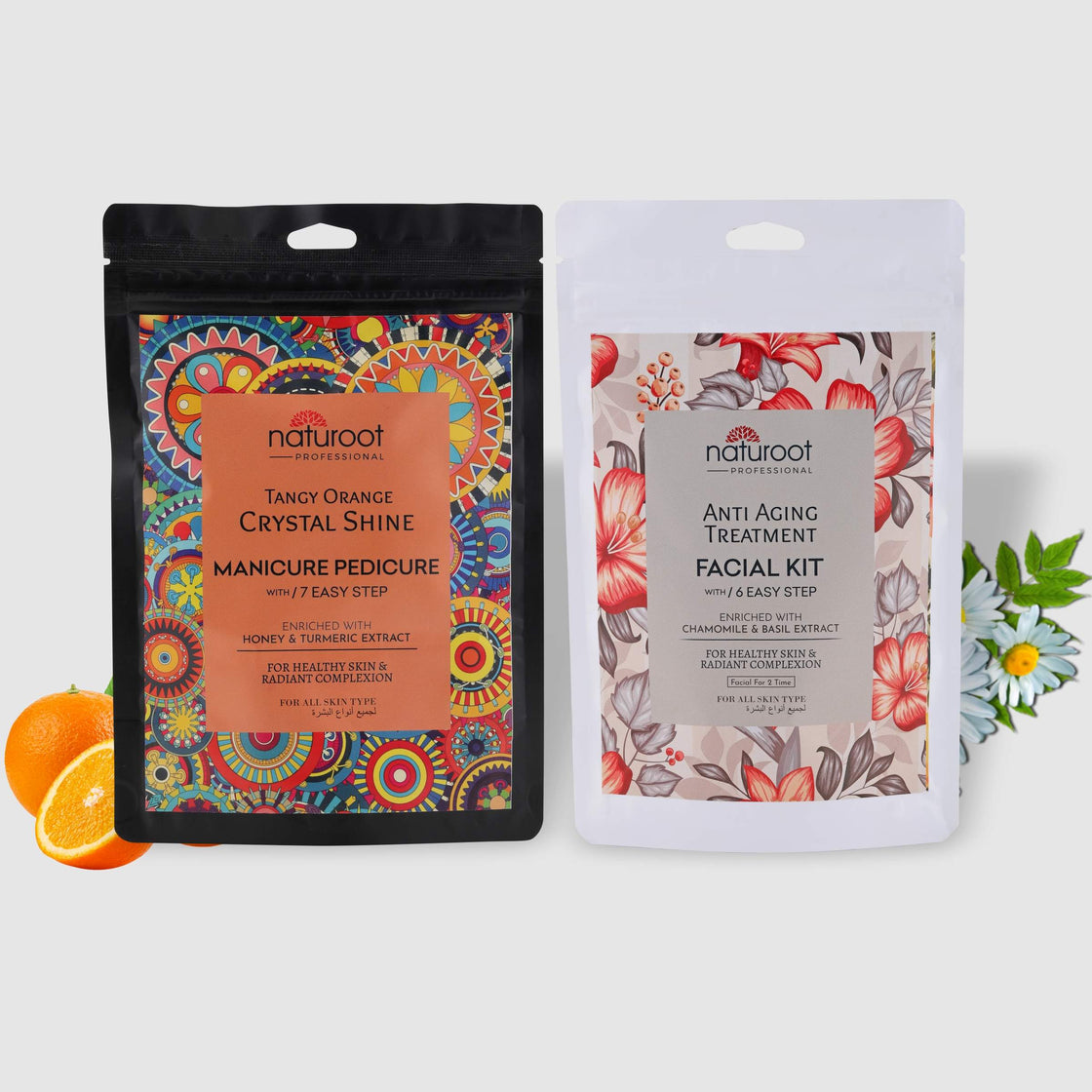 Tangy Orange Crystal Shine Manicure Pedicure with Anti Aging Treatment Facial Kit