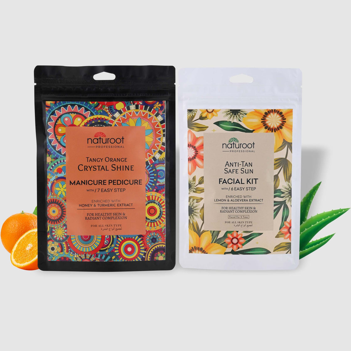 Tangy Orange Crystal Shine Manicure Pedicure with Anti-Tan Safe Sun Facial Kit