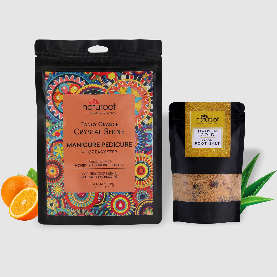 Tangy Orange Crystal Shine Manicure Pedicure with Sparkling Gold Foot Salt