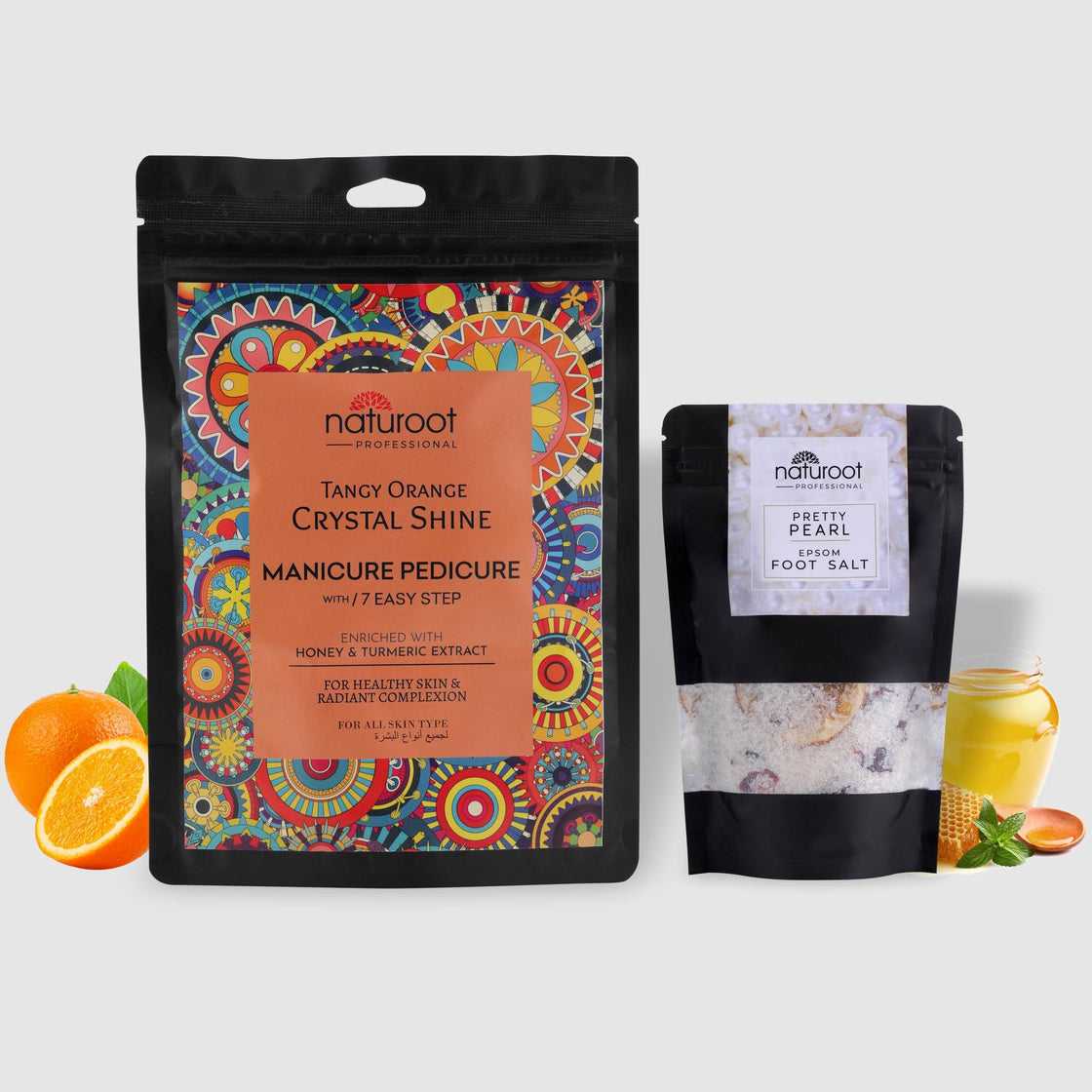 Tangy Orange Crystal Shine Manicure Pedicure with Pretty Pearl Foot Salt
